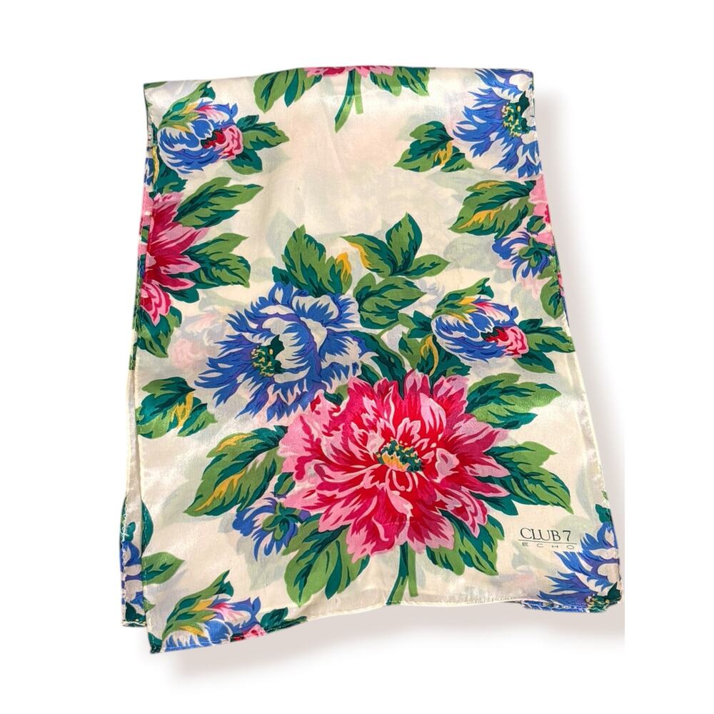 Club 7 Echo Floral‎ Satin Scarf Vintage Colorful Floral Neck Scarf Wrap Garden